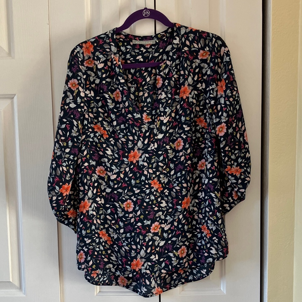 Daniel Rainn Navy and Orange Floral Blouse